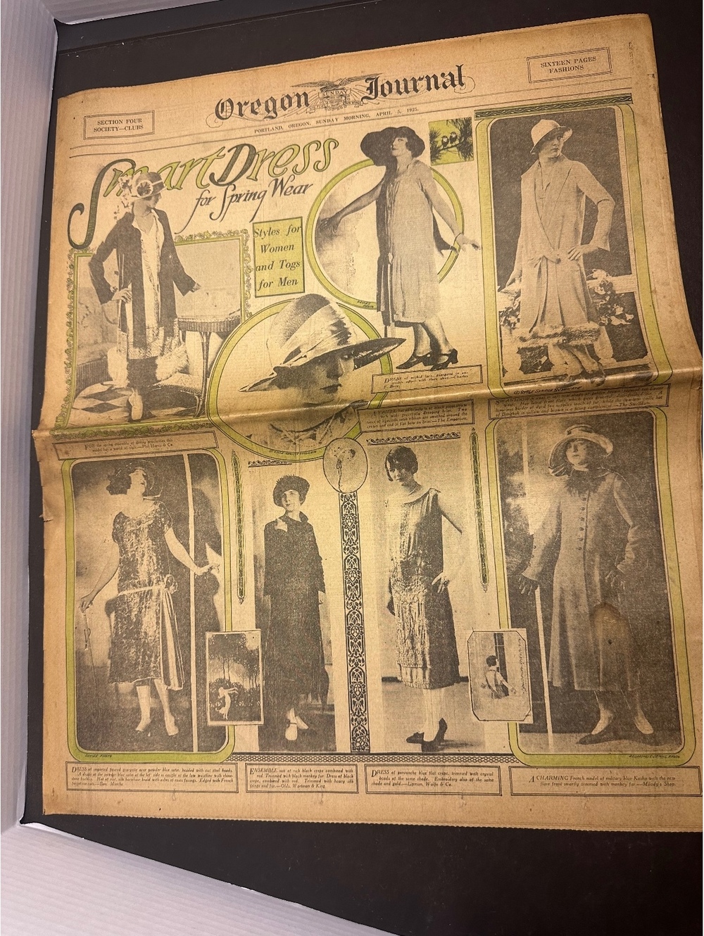 1925 Oregon Journal Fashion Section Society Clubs Portland Vintage Newspaper